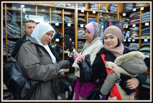 The ladies were trying leather gloves in one of the shops near Spice Bazaar